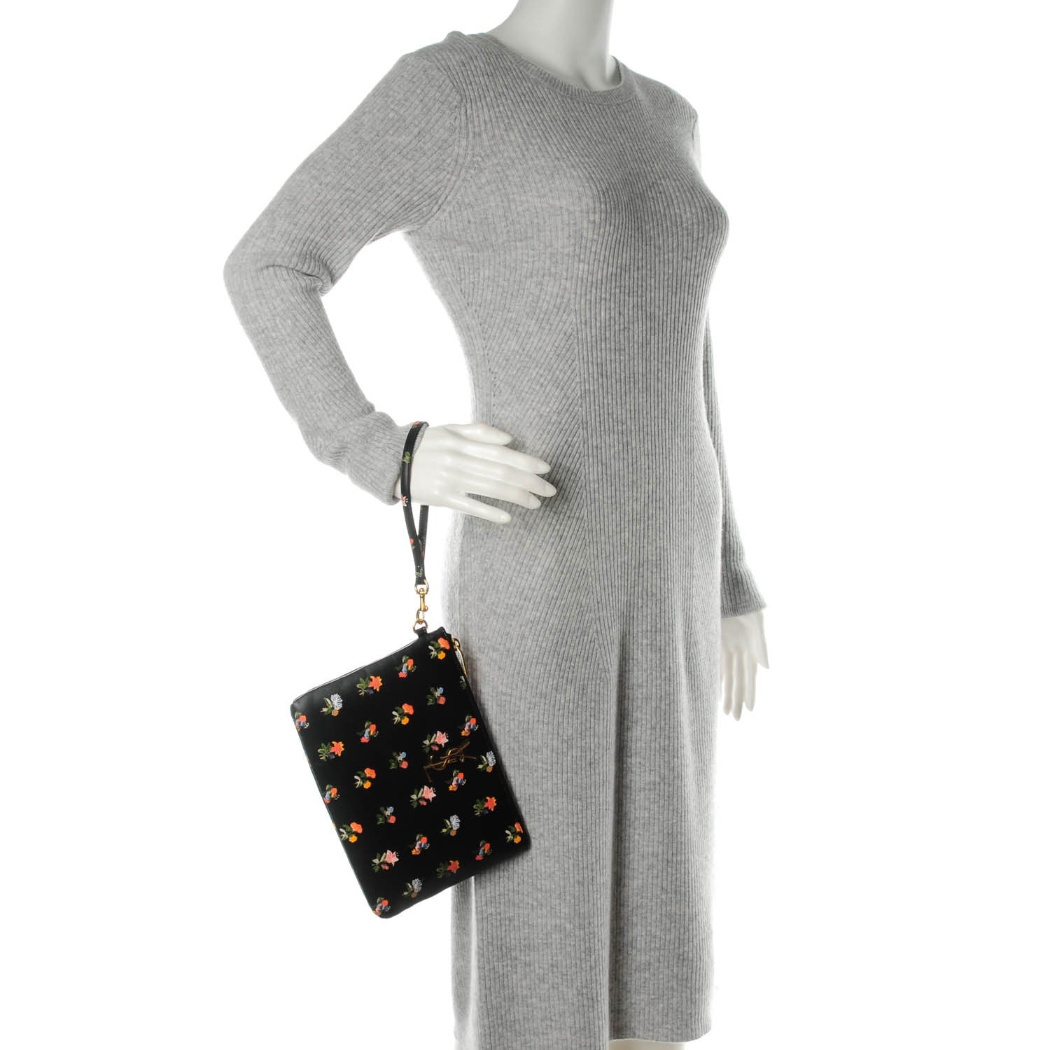 Saint Laurent Calfskin Prairie Flower Printed Monogram Pouch Black Multicolor 2 of 7