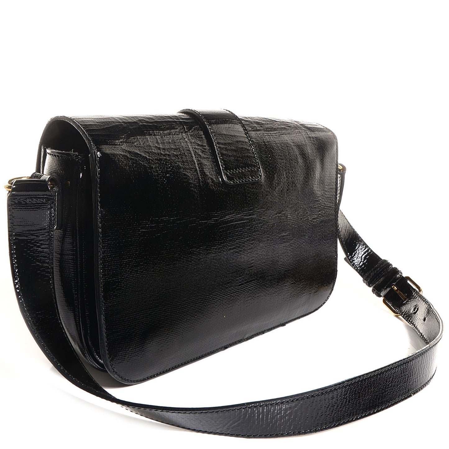 Textured Patent Large ChYc Flap Bag Black