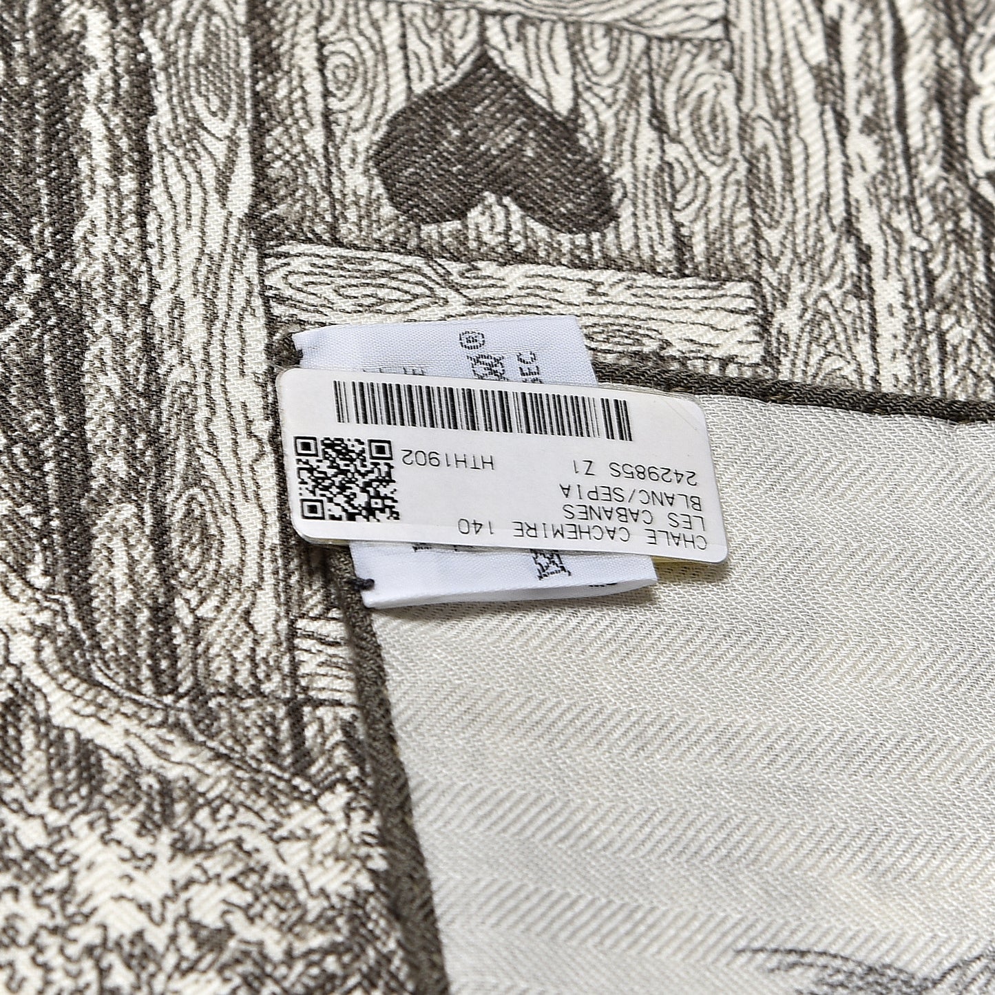 Cashmere Silk Les Cabanes Shawl 140 White Sepia