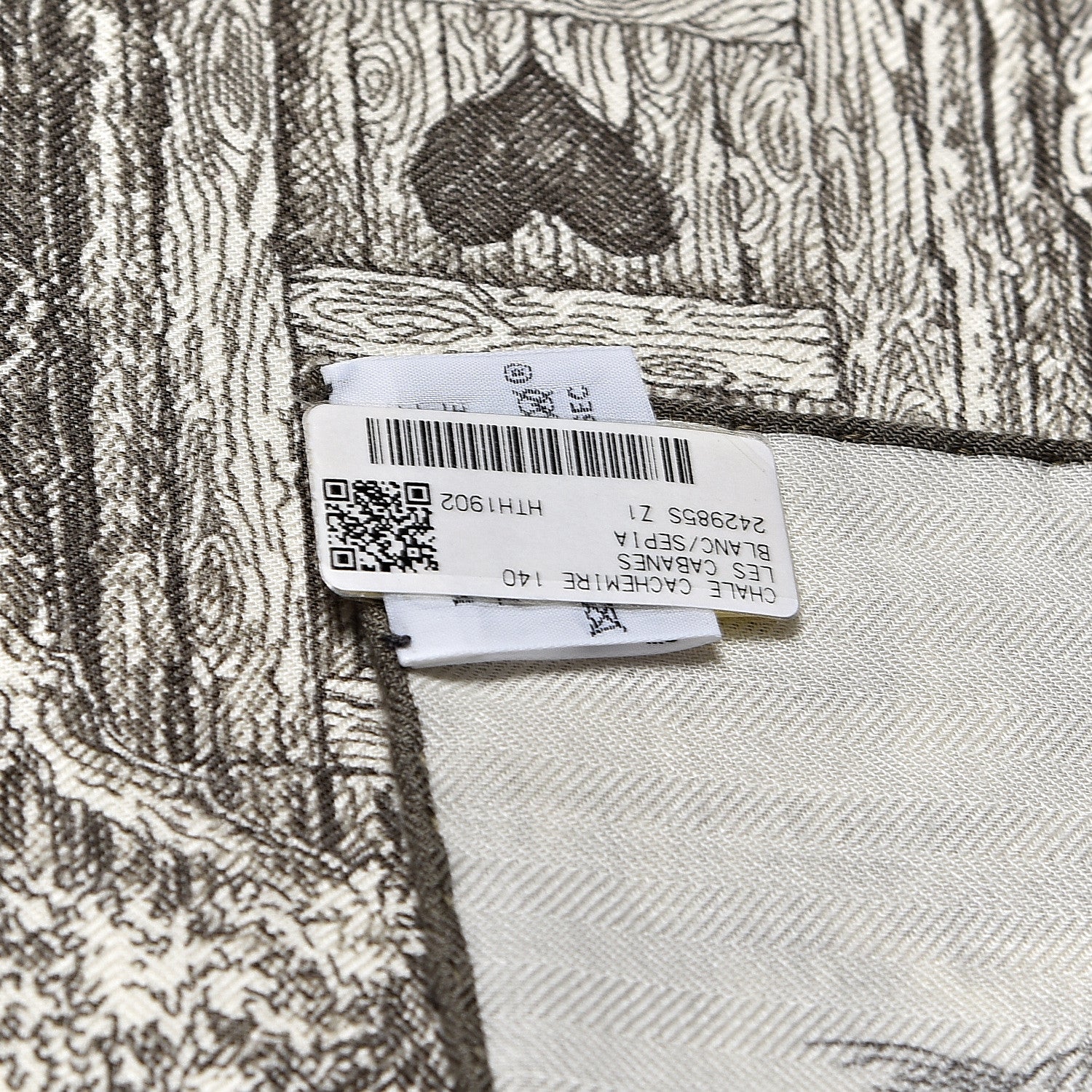 Hermes Cashmere Silk Les Cabanes Shawl 140 White Sepia 4 of 5