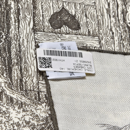 Hermes Cashmere Silk Les Cabanes Shawl 140 White Sepia 4 of 5