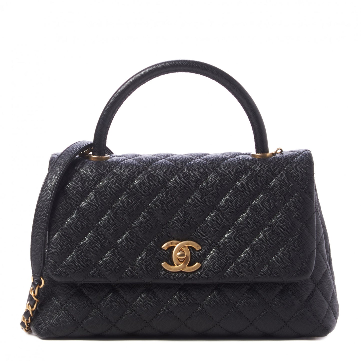 Caviar Quilted Small Coco Handle Flap Black