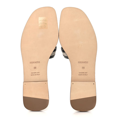 Hermes Calfskin Canvas Oran Sandals 39 Black 5 of 9
