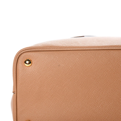 Prada Saffiano Cuir Bi-Color Medium Double Bag Caramel Marmo 10 of 11