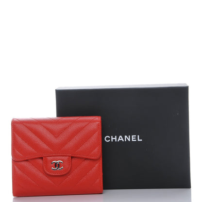 Chanel Caviar Chevron Quilted Compact Flap Wallet Red 9 of 9
