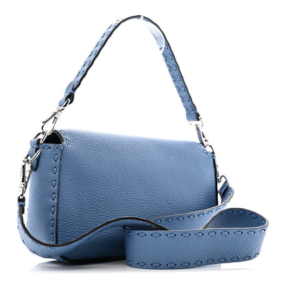Fendi Cuoio Roma Sellerissima Nappa Sintetica Tape Stitch Baguette Placca Placca Argento Blue 3 of 15