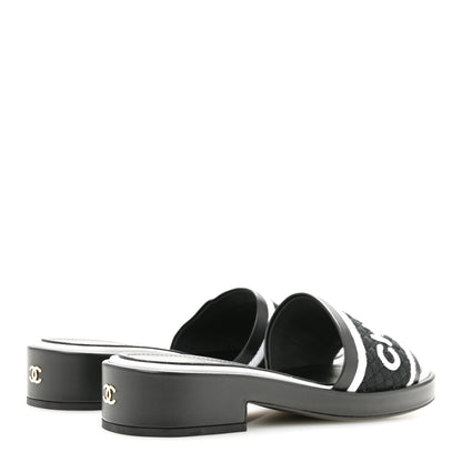 Chanel Lambskin Embroidered CC Mule Sandal 38.5 Black White 5 of 10