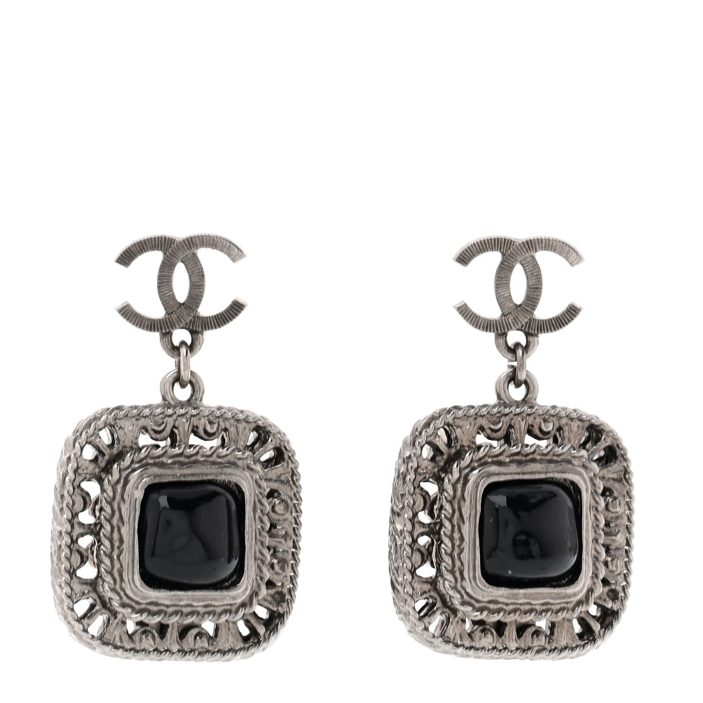 Metal Resin CC Drop Earrings Ruthenium Black