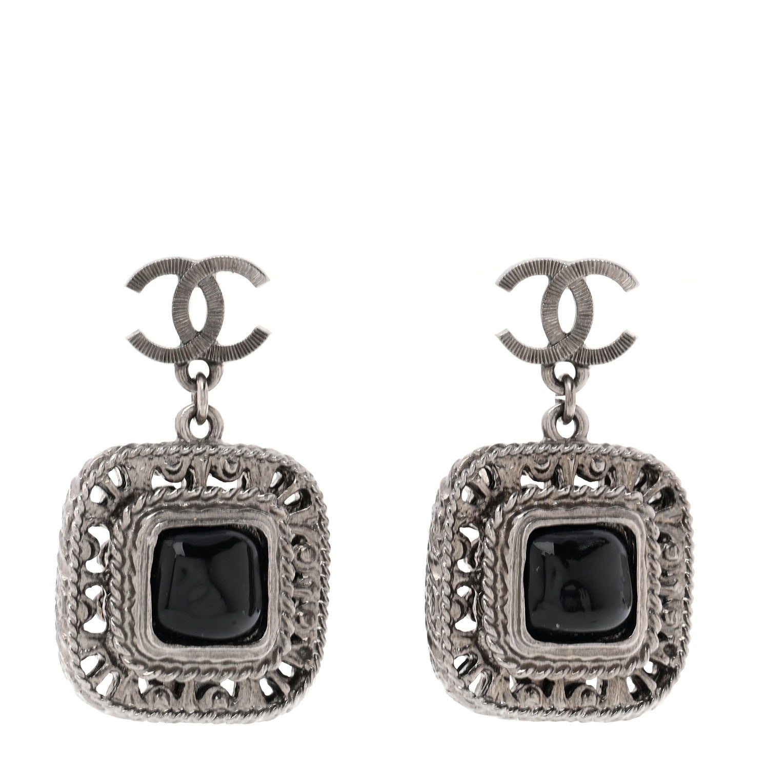 Chanel Metal Resin CC Drop Earrings Ruthenium Black 1 of 4
