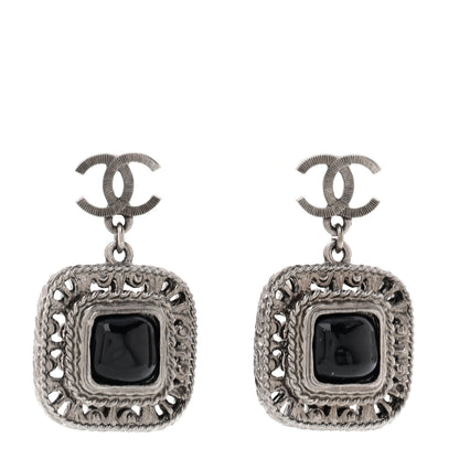 Chanel Metal Resin CC Drop Earrings Ruthenium Black 1 of 4