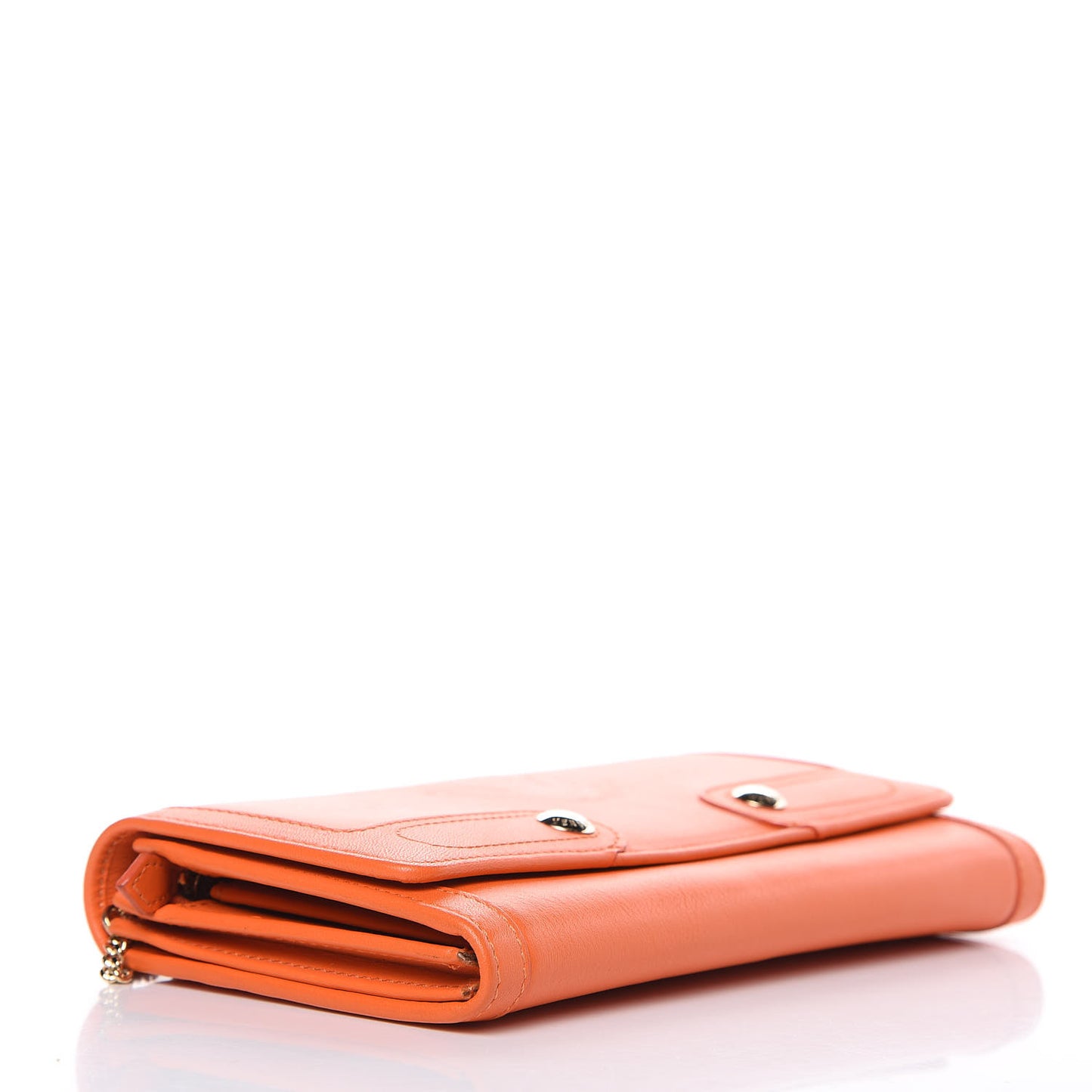 Calfskin Chain Flap Wallet Orange