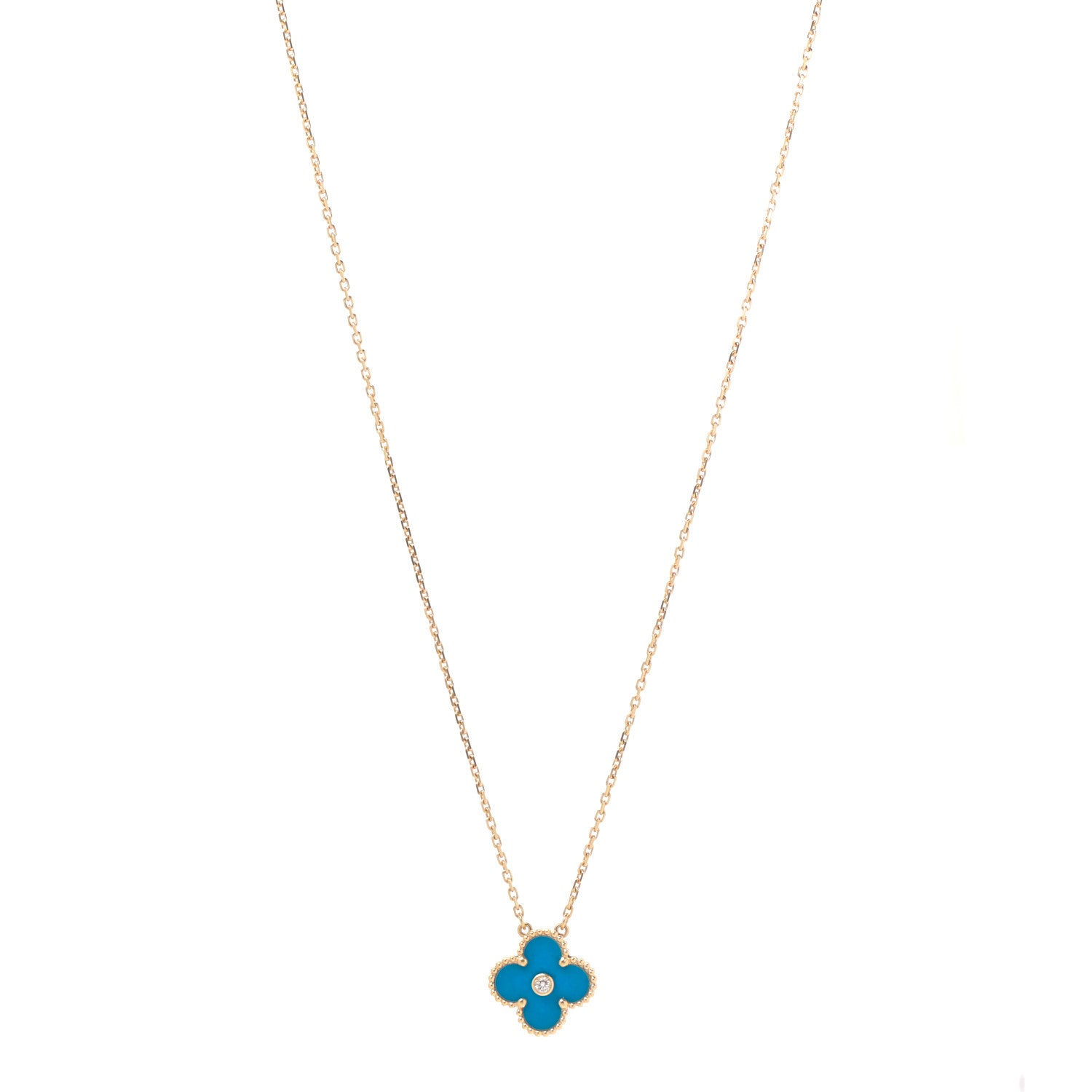 Van Cleef & Arpels 18K Yellow Gold Diamond Celestial Blue Sevres Porcelain Vintage Alhambra Pendant Necklace 1 of 6