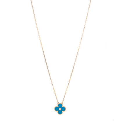 Van Cleef & Arpels 18K Yellow Gold Diamond Celestial Blue Sevres Porcelain Vintage Alhambra Pendant Necklace 1 of 6