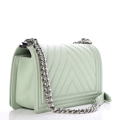 Chanel Calfskin Chevron Quilted Medium Boy Flap Light Green 4 of 11