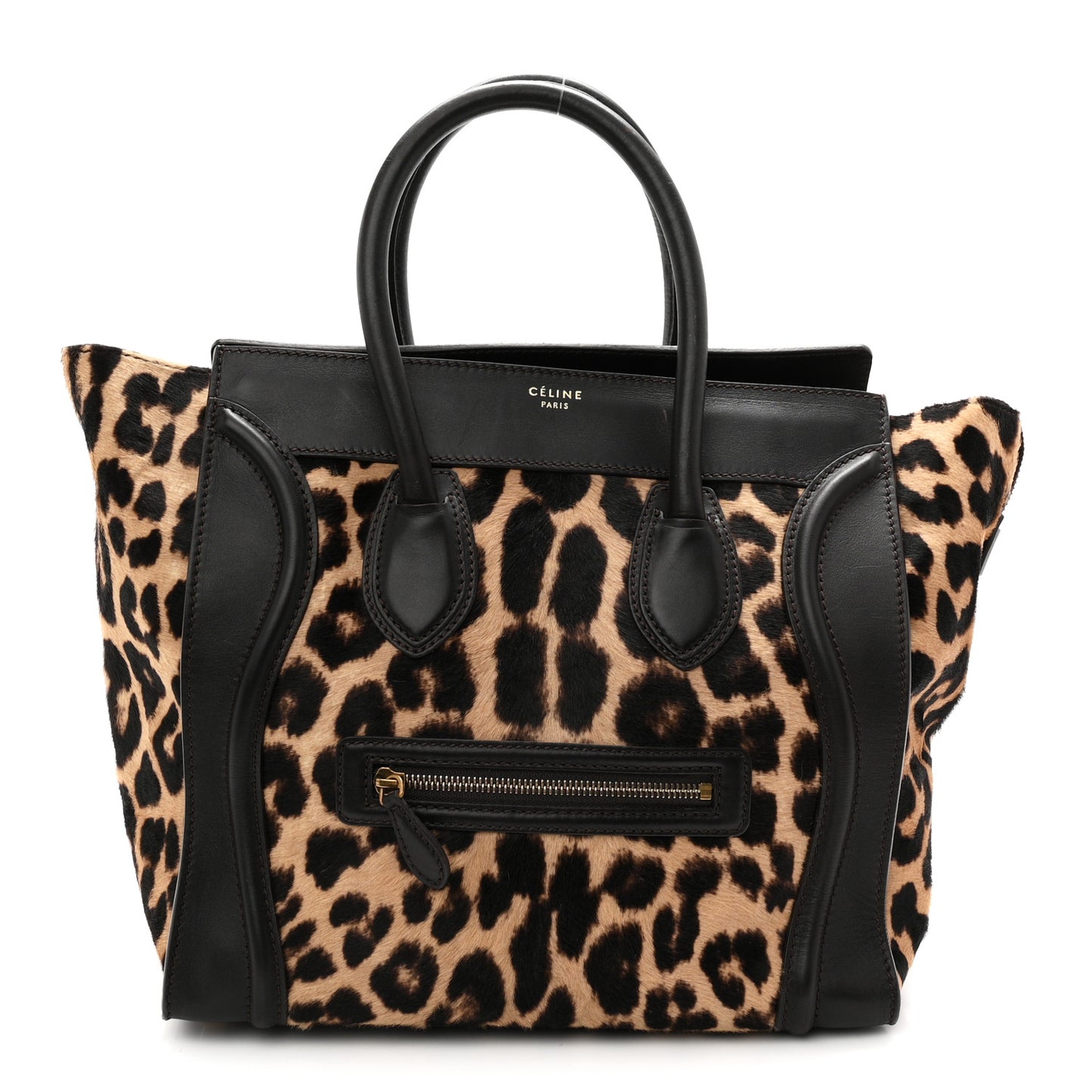 Leopard Pony Hair Mini Luggage Black