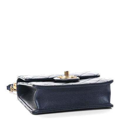 Chanel Iridescent Lambskin Quilted Chic Pearls Flap Navy Blue 4 of 9