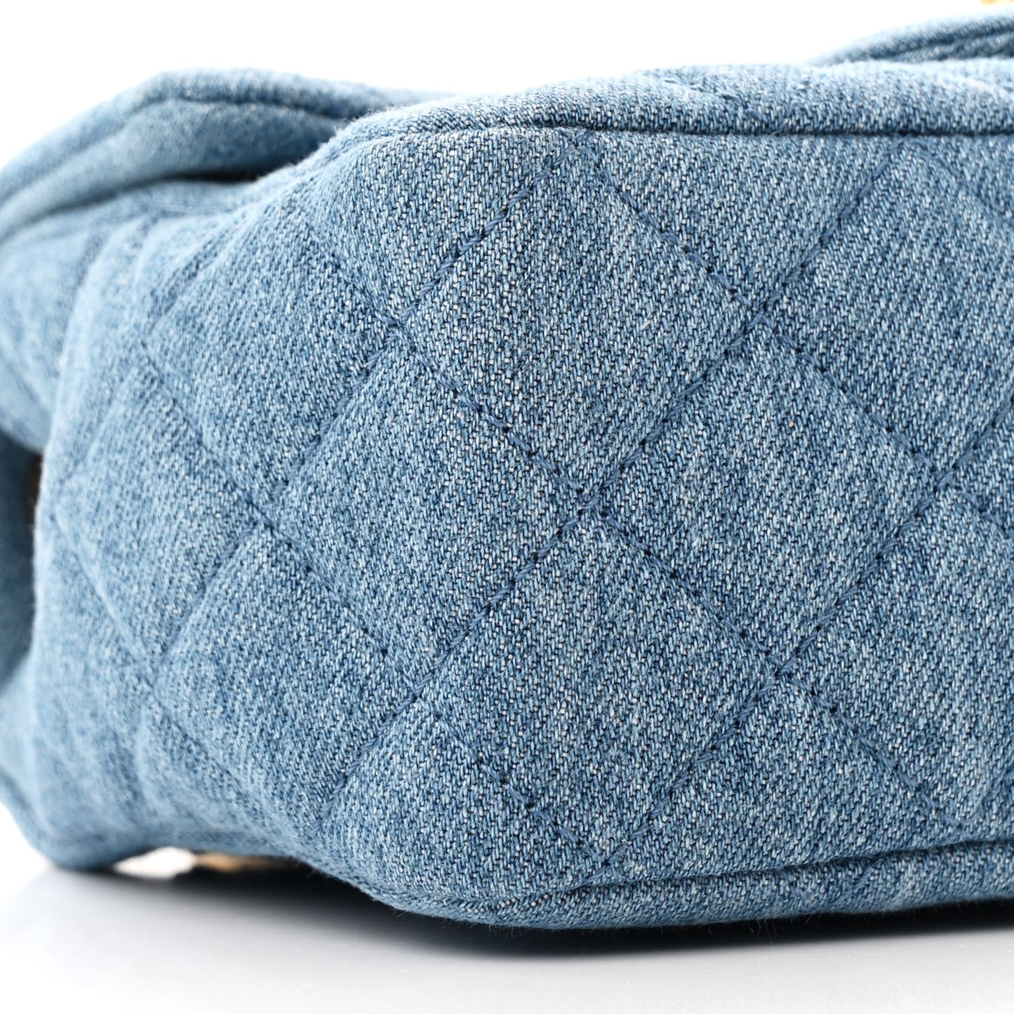Denim Quilted Mini Pearl Crush Flap Blue