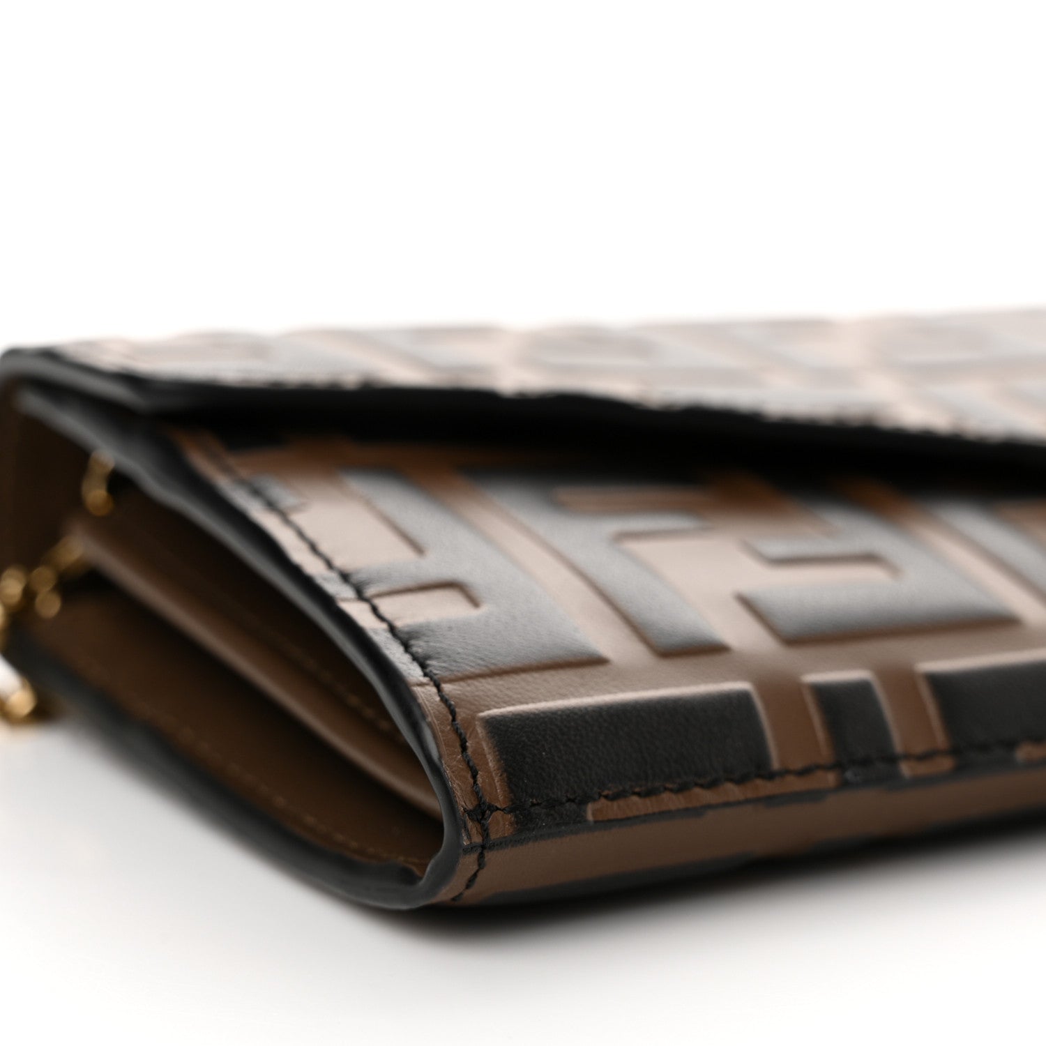 Fendi Vitello Soft F is Fendi Bi-Color FF 1974 Embossed Continental Envelope Wallet On Chain Maya Black 8 of 11