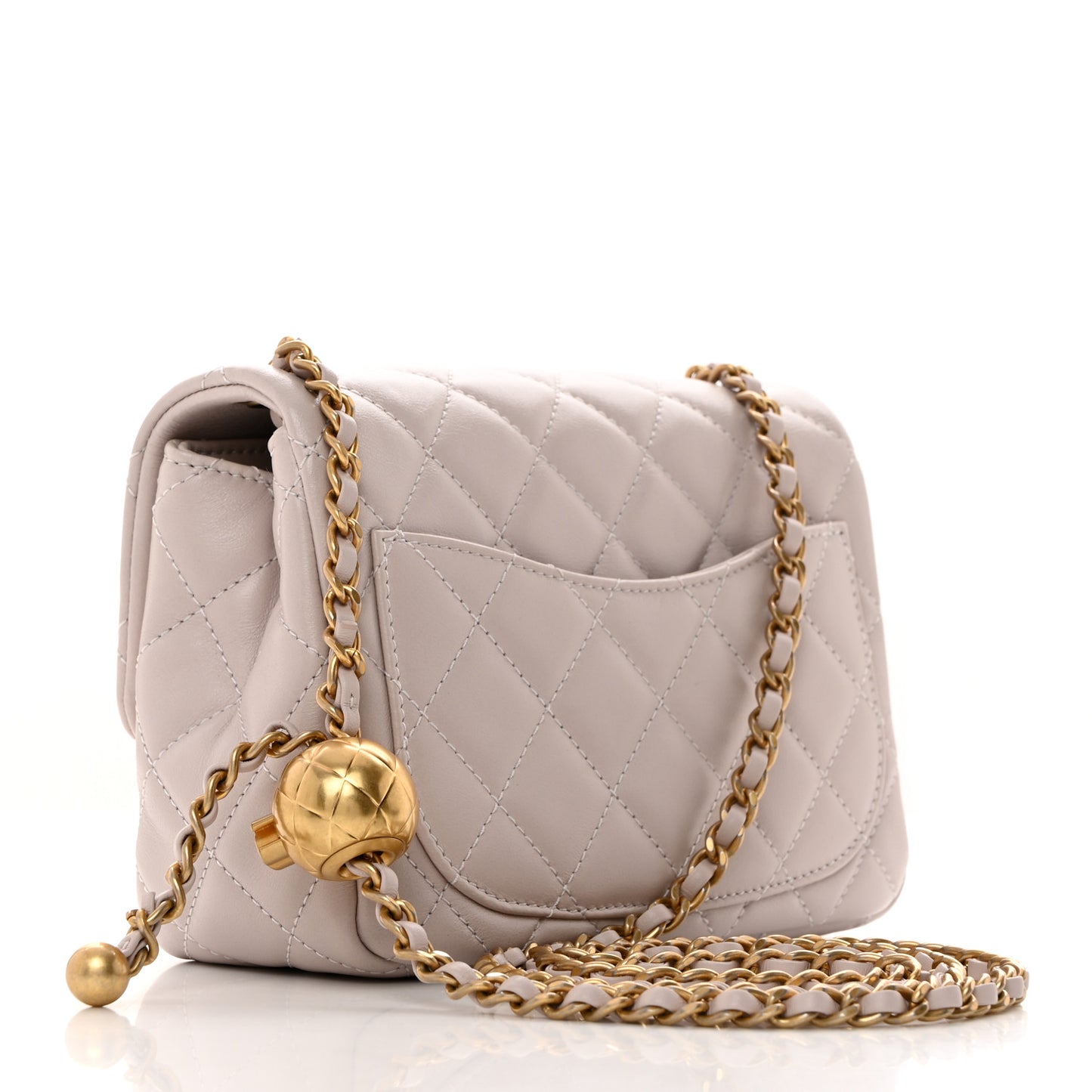 Lambskin Quilted Mini Pearl Crush Flap Light Purple