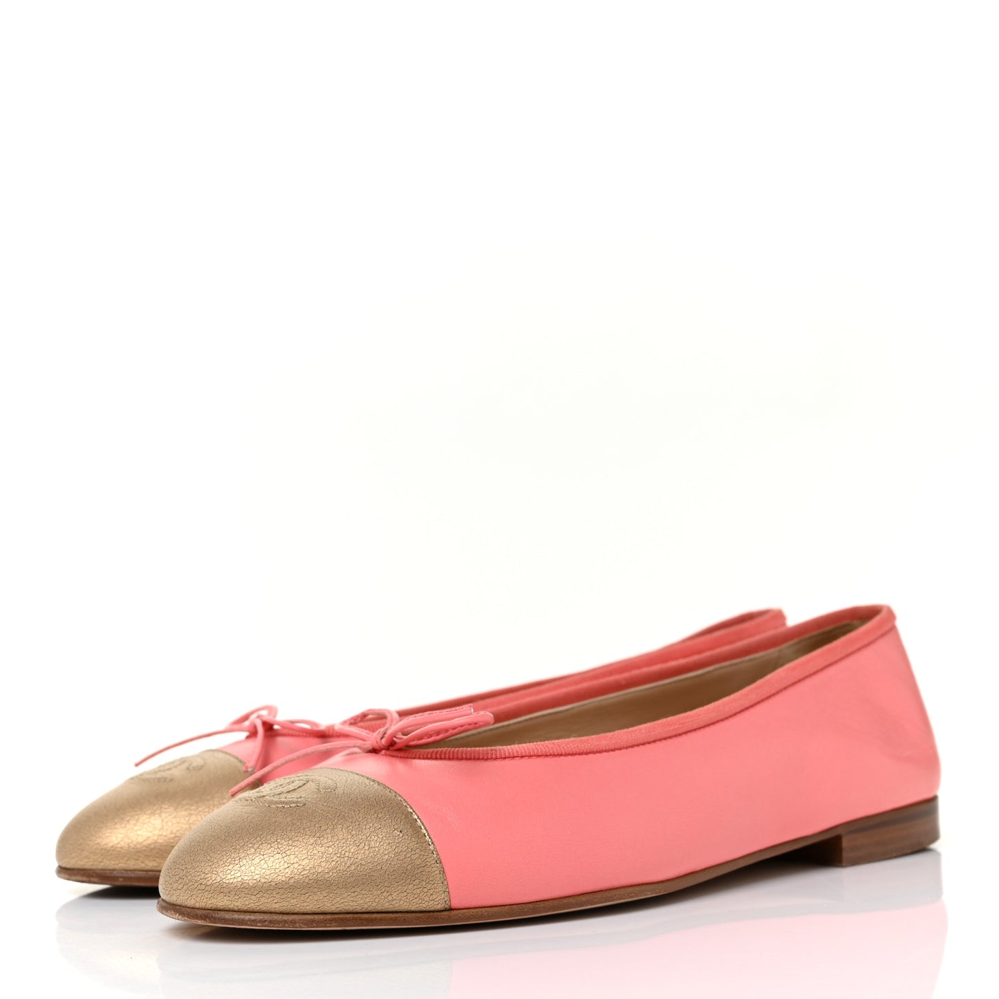 Calfskin Cap Toe Ballerina Flats 40 Pink Gold