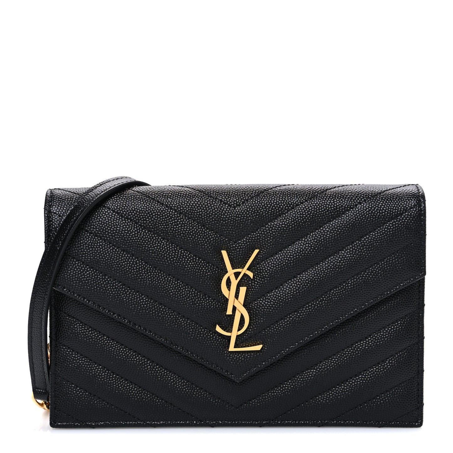 Grain De Poudre Matelasse Chevron Monogram Envelope Chain Wallet Black