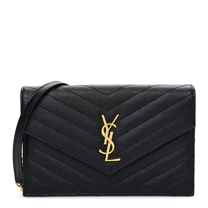 Saint Laurent Grain De Poudre Matelasse Chevron Monogram Envelope Chain Wallet Black 1 of 11