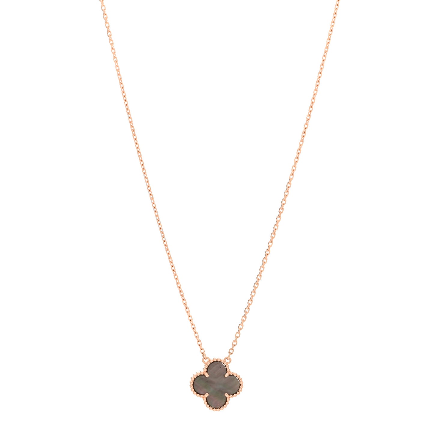 18K Rose Gold Gray Mother of Pearl Vintage Alhambra Pendant Necklace