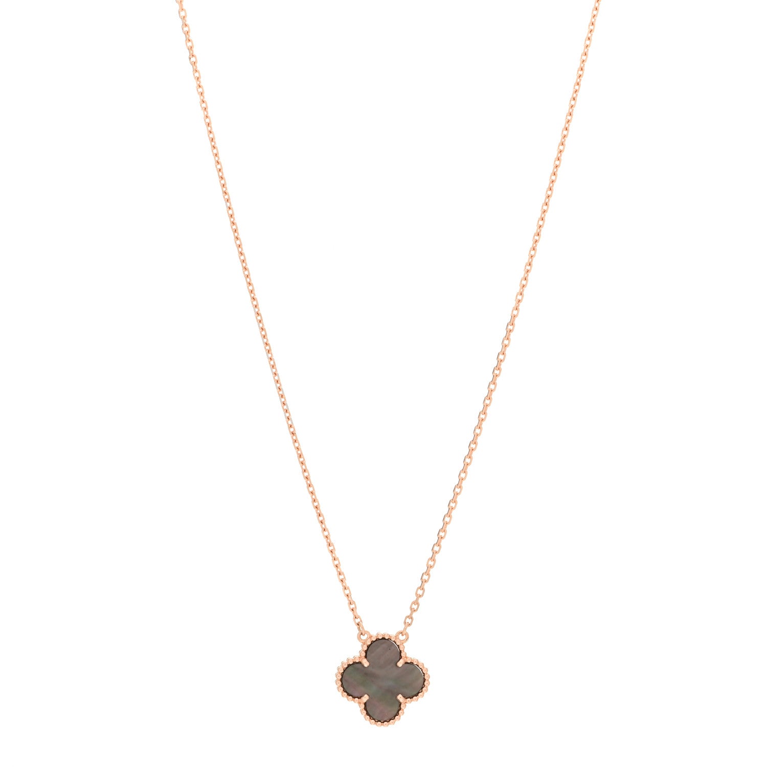 Van Cleef & Arpels 18K Rose Gold Gray Mother of Pearl Vintage Alhambra Pendant Necklace 1 of 6