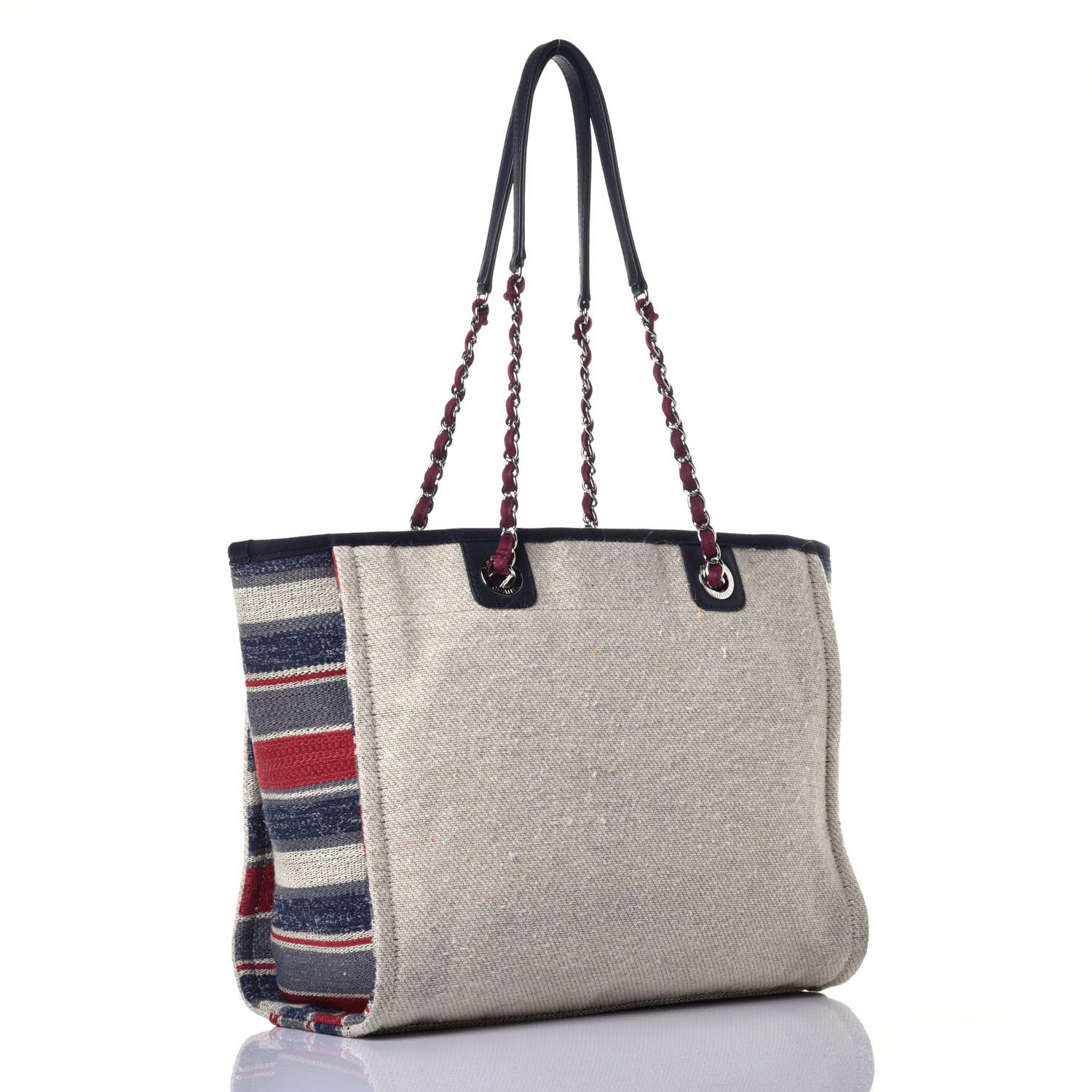 Chanel Striped Canvas Small Deauville Tote Beige 3 of 8