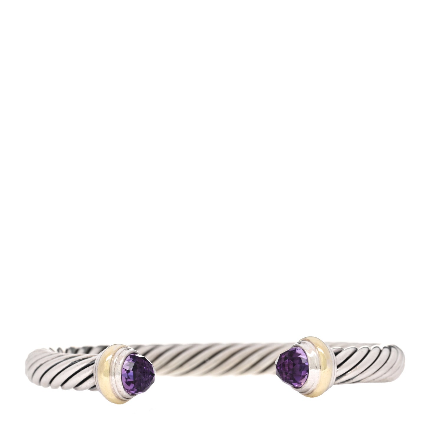 Sterling Silver 14K Yellow Gold Amethyst 7mm Cable Classics Bracelet
