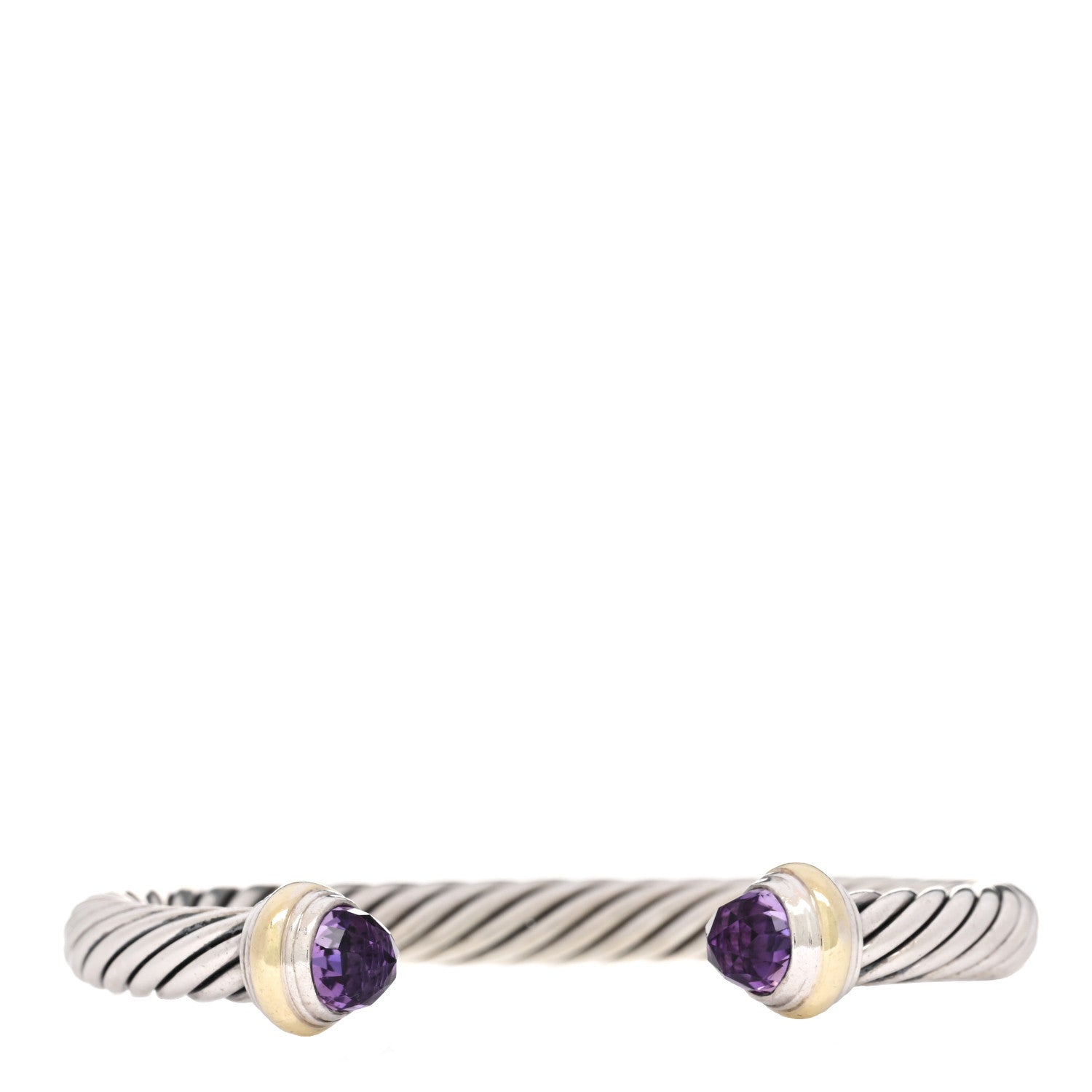 David Yurman Sterling Silver 14K Yellow Gold Amethyst 7mm Cable Classics Bracelet 1 of 3