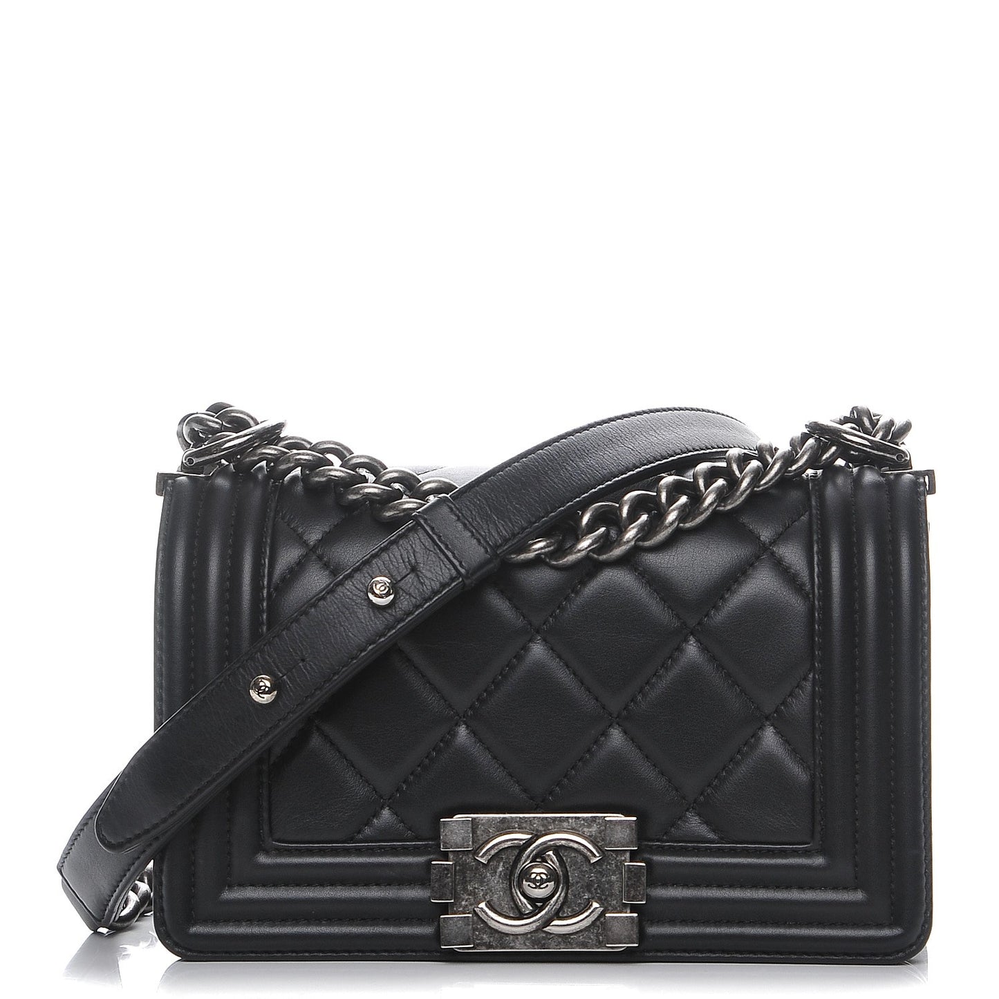 Calfskin Quilted Small Boy Flap Black