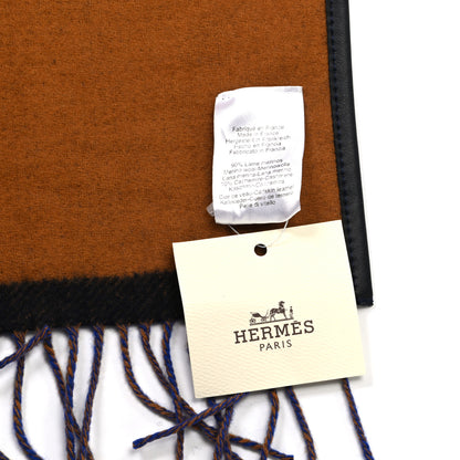Hermes Wool Calfskin Reversible Highlands Poncho Navy Royal Fauve 7 of 7