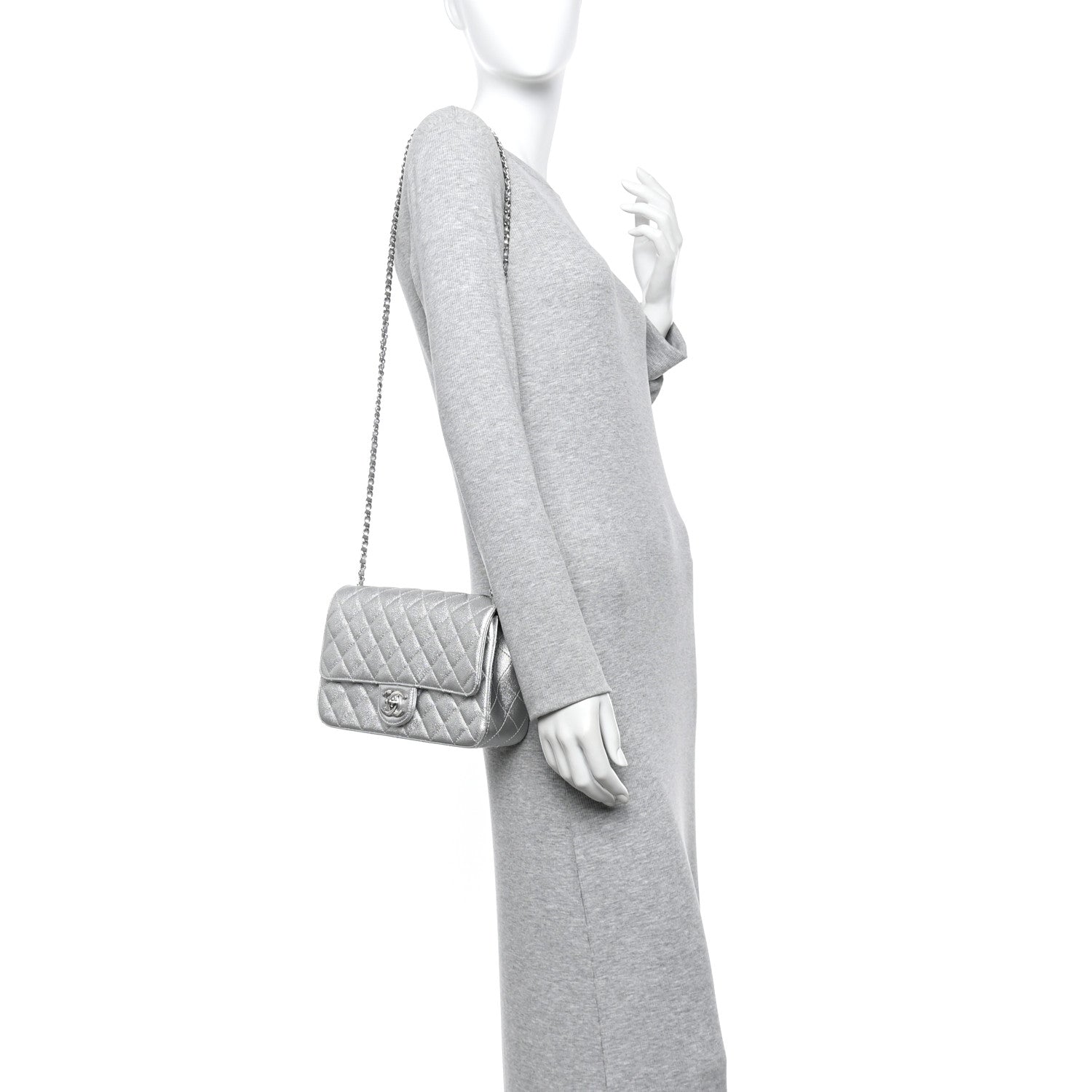 Chanel Metallic Caviar Quilted Medium CC Slide Flap Silver Silver 2 of 11