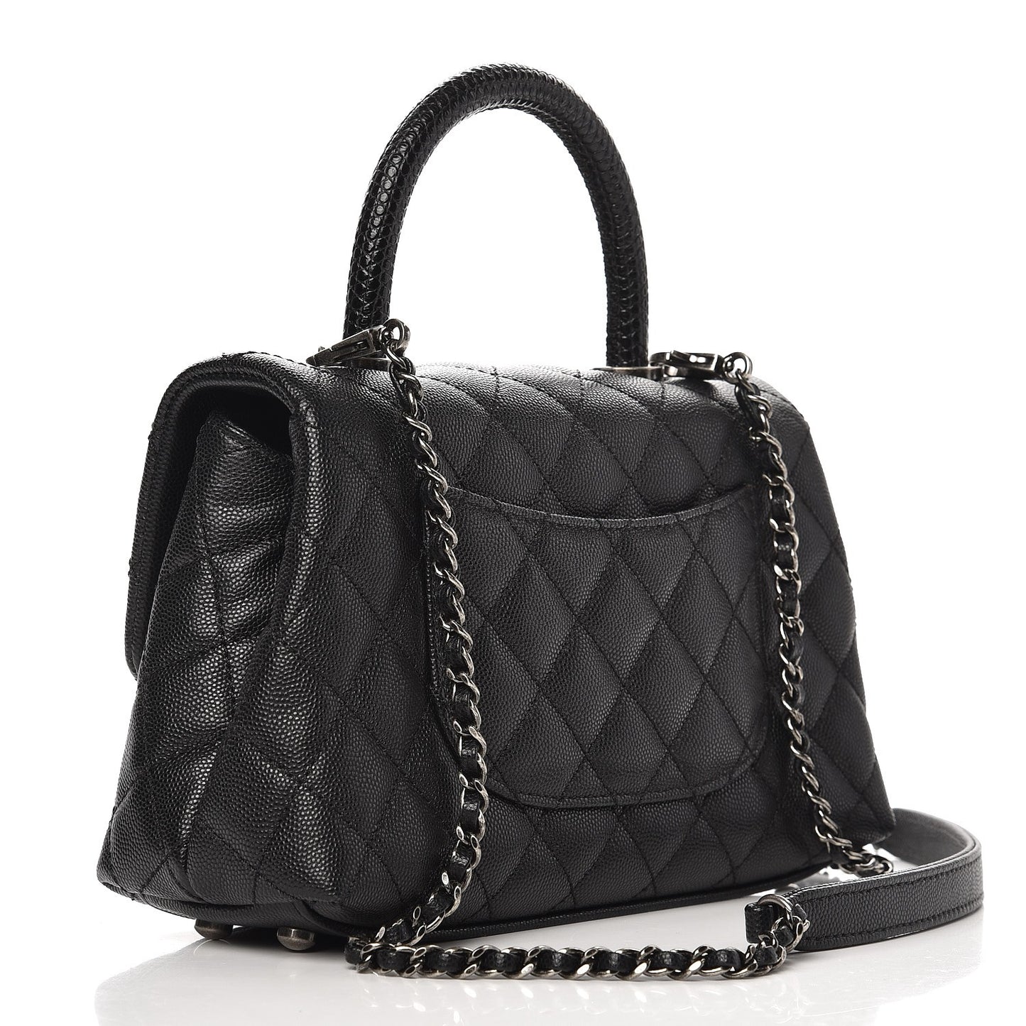 Caviar Lizard Quilted Mini Coco Handle Flap Black