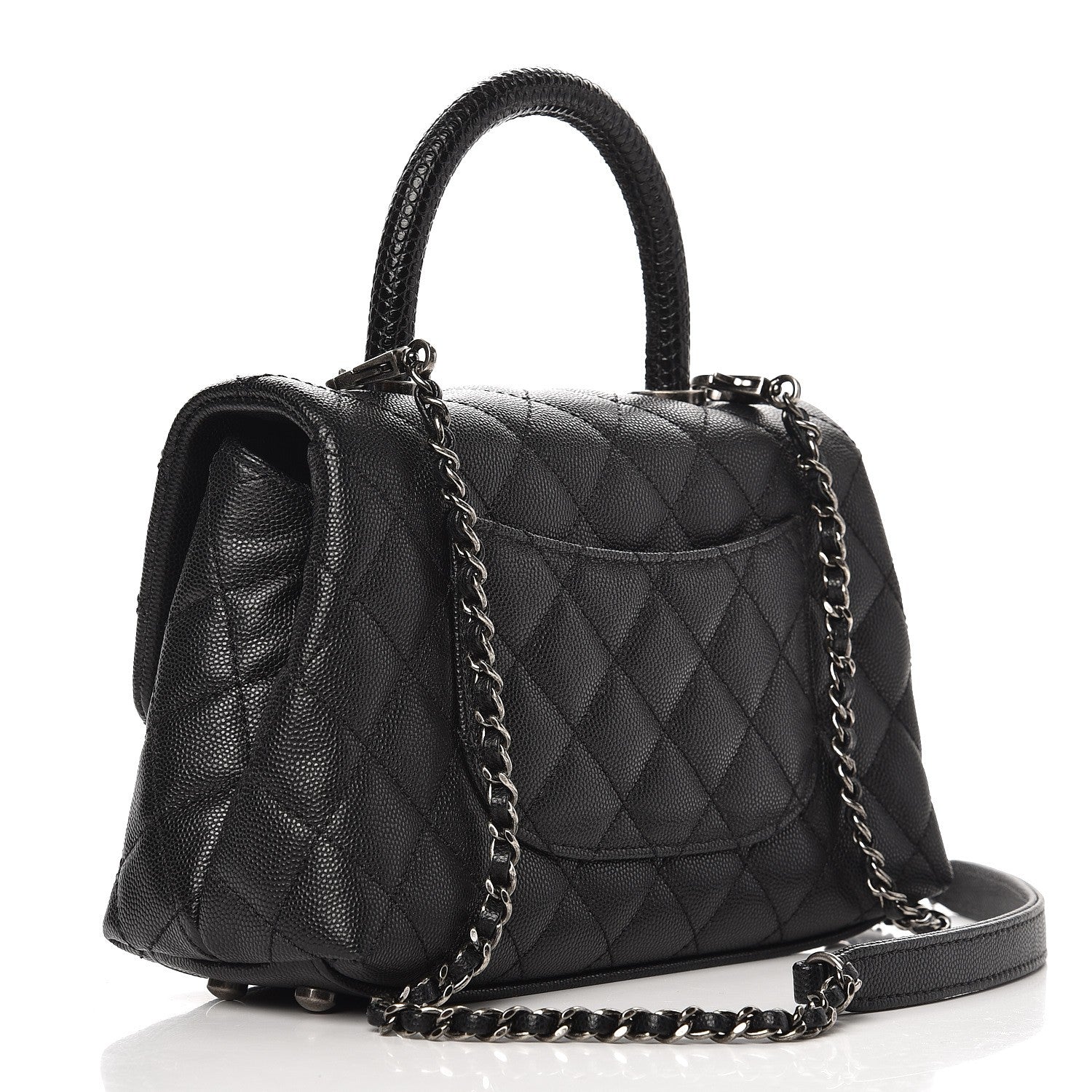 Chanel Caviar Lizard Quilted Mini Coco Handle Flap Black 3 of 7