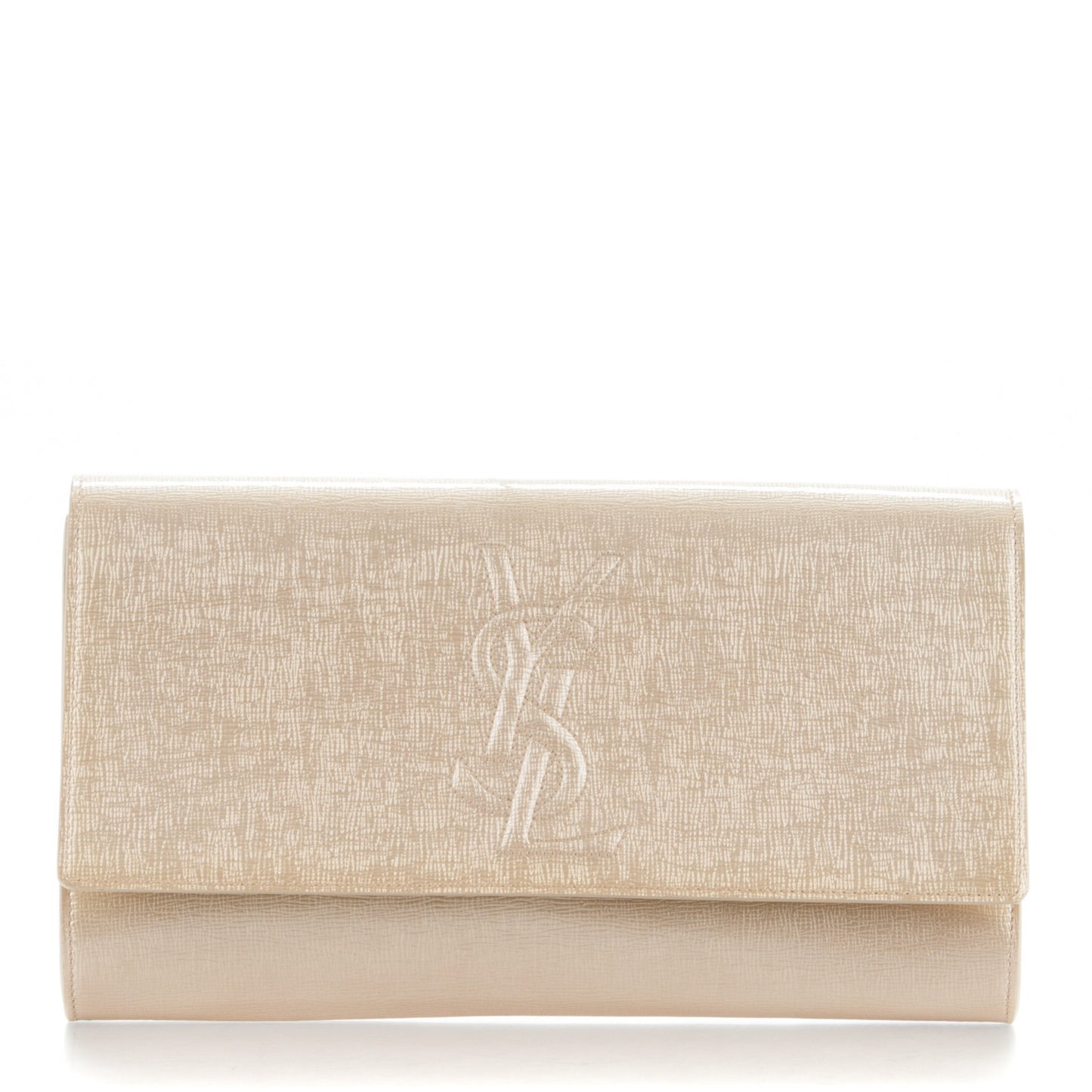 Textured Patent Large Belle De Jour Clutch Champagne Gold