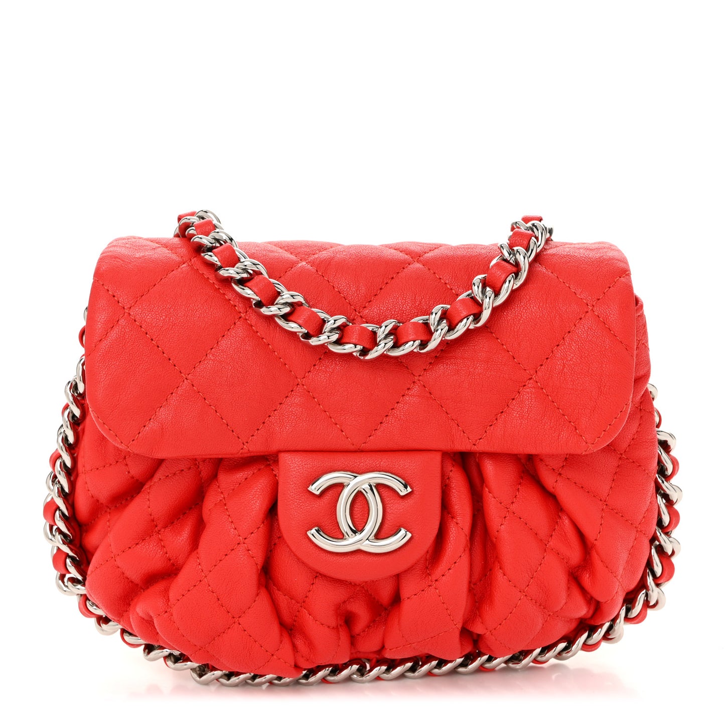 Washed Lambskin Mini Chain Around Messenger Red