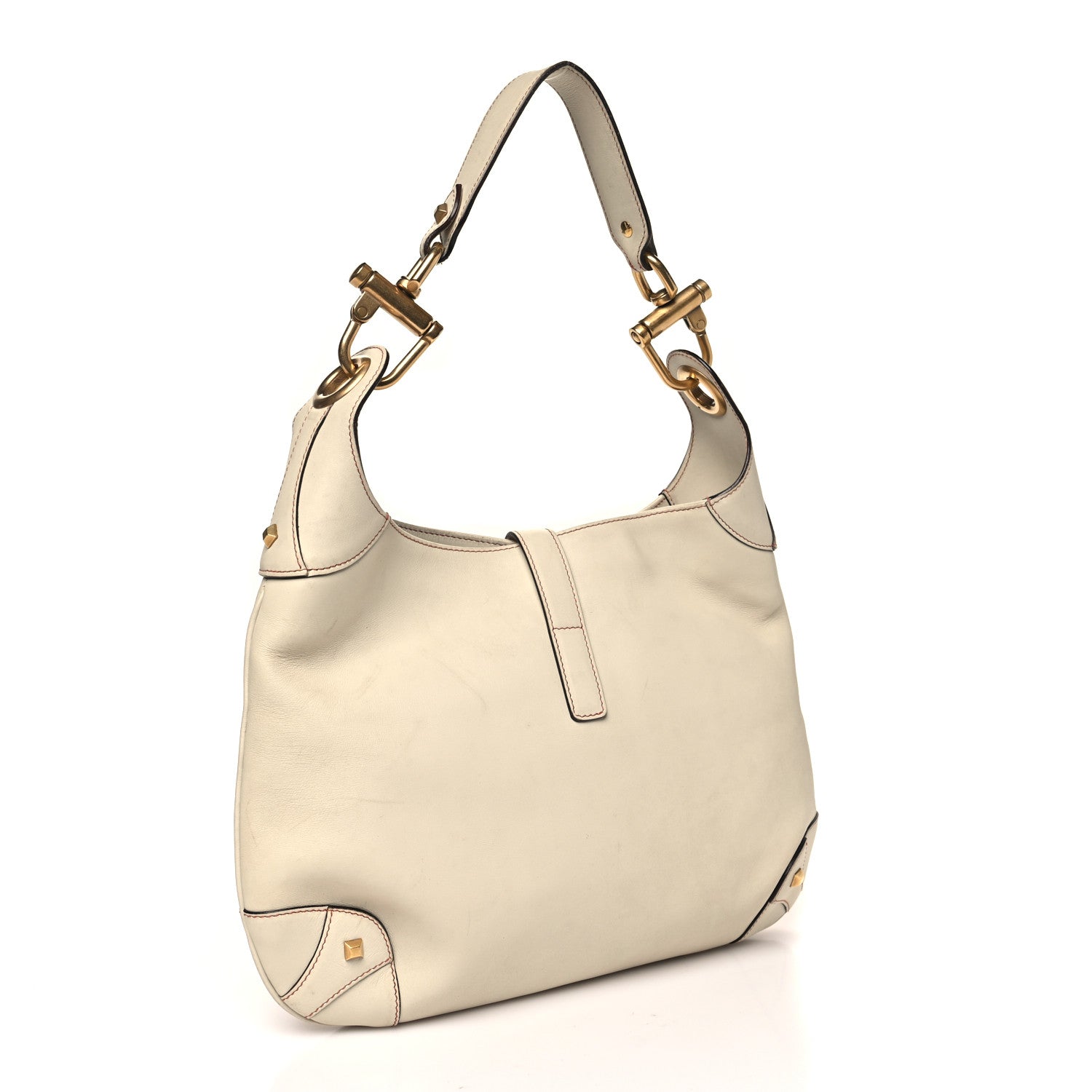 Gucci Calfskin Piston Lock Jackie O Hobo White 3 of 12