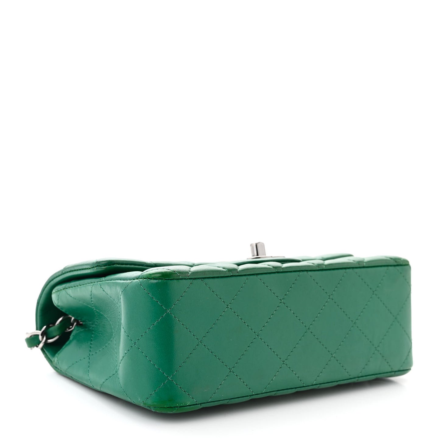 Lambskin Quilted Mini Rectangular Flap Dark Green