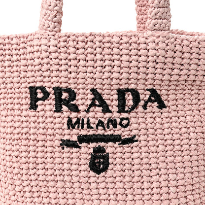 Prada Yarn Raffia Effect Crochet Small Logo Tote Alabastro 8 of 10