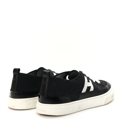 Hermes Knit Fabric Calfskin Deep Sneakers 38 Black White 5 of 10