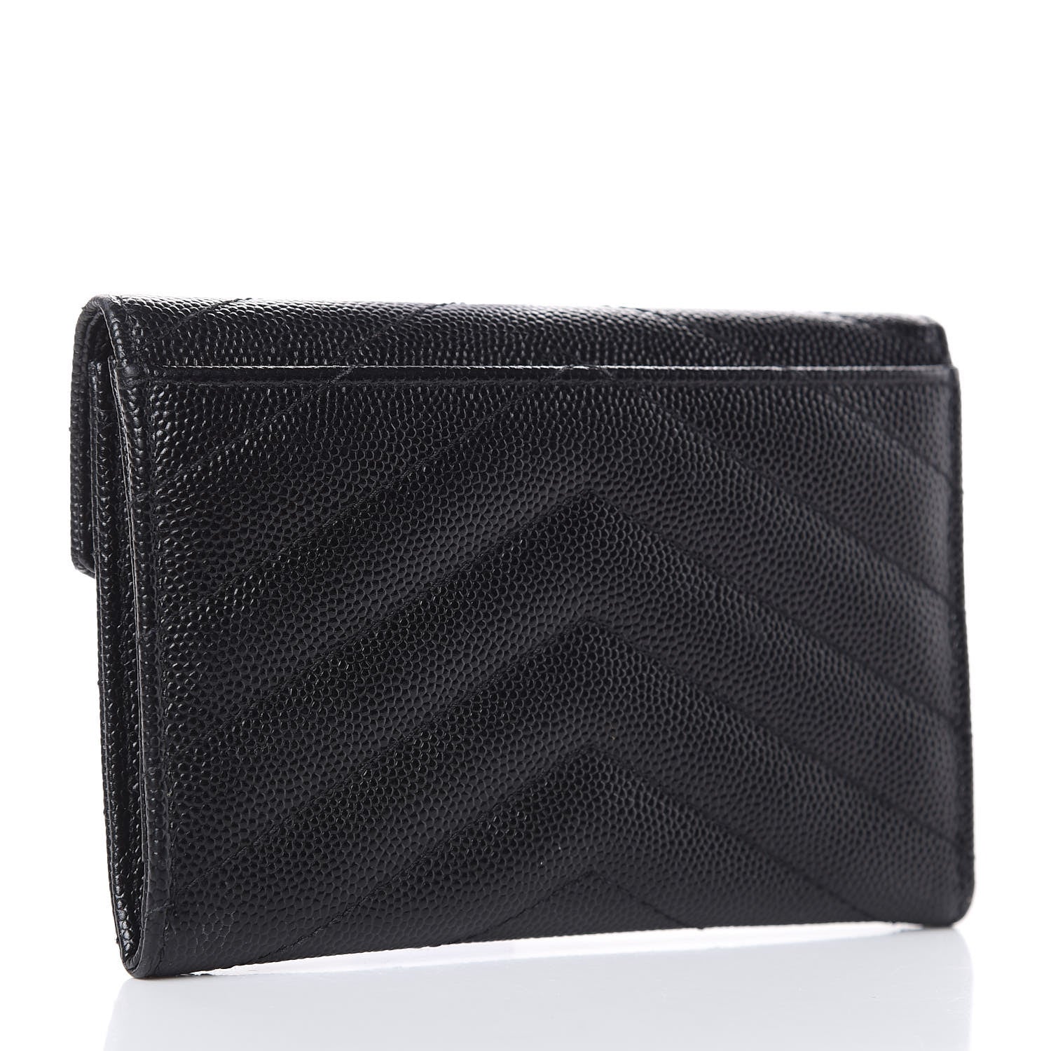 Saint Laurent Grain De Poudre Matelasse Chevron Small Monogram Envelope Wallet Black 3 of 7