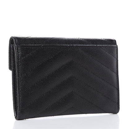 Saint Laurent Grain De Poudre Matelasse Chevron Small Monogram Envelope Wallet Black 3 of 7