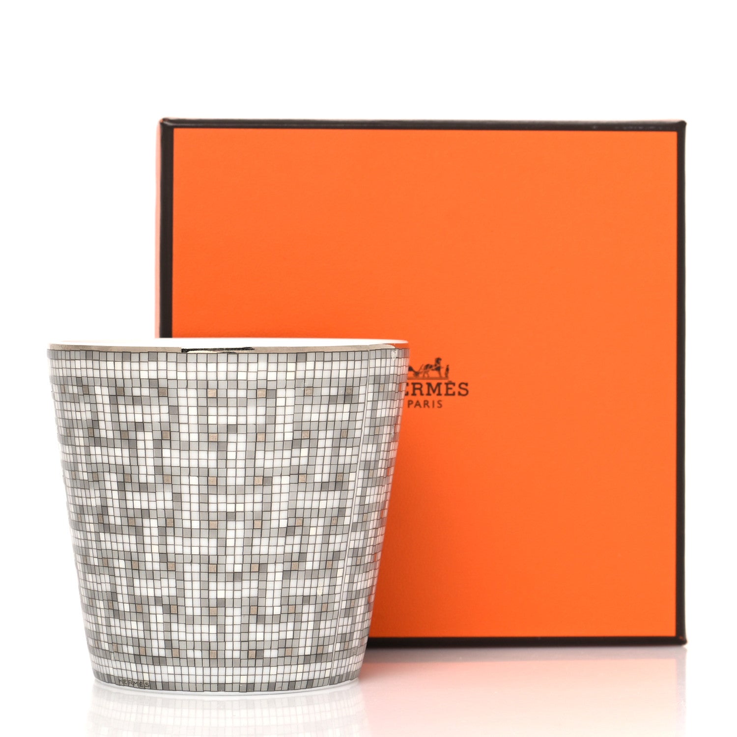 Hermes Porcelain Mosaique Au 24 Porcelain Candle Tumbler Platinum 7 of 7