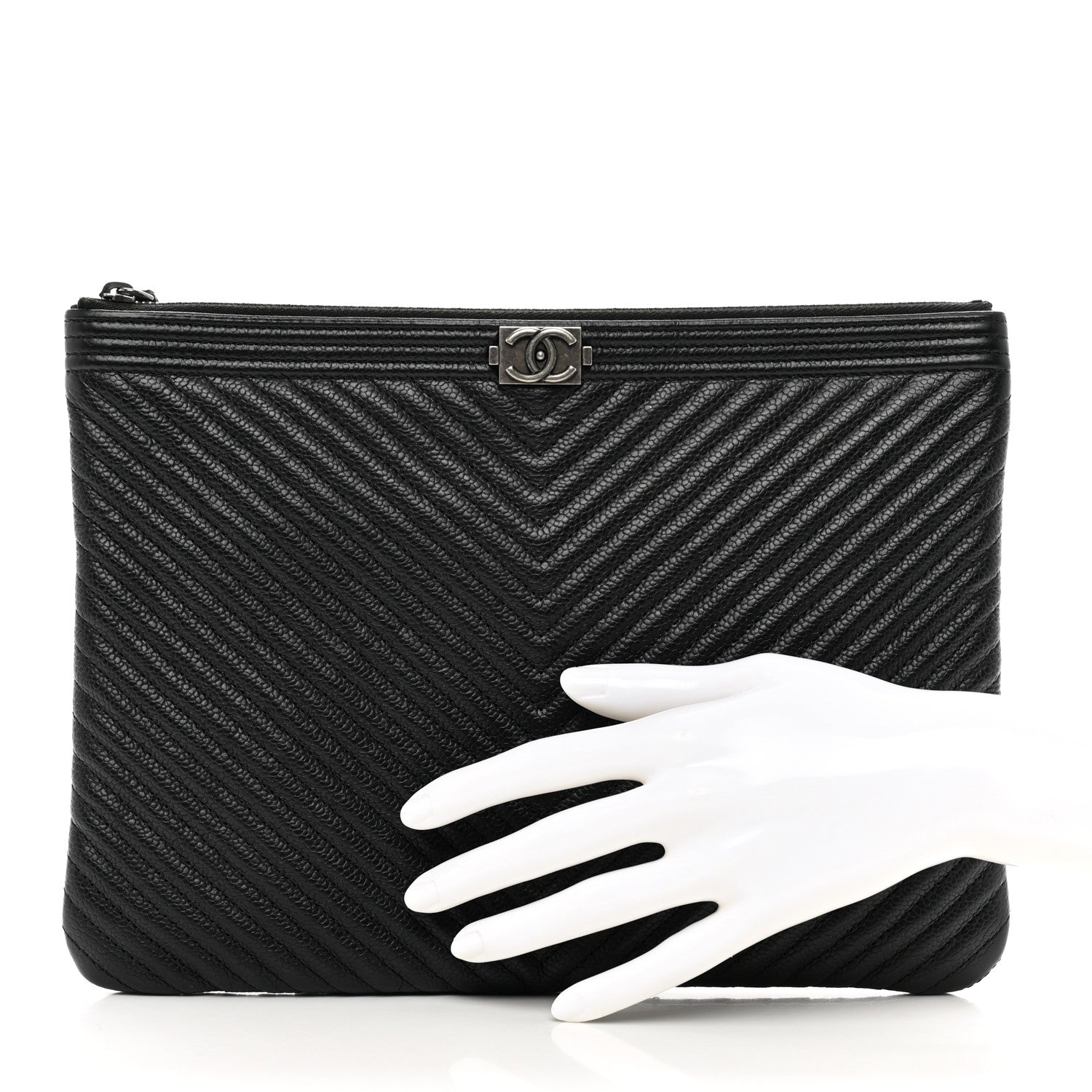 Chanel Caviar Chevron Quilted Medium Boy Cosmetic Case Black 2 of 8