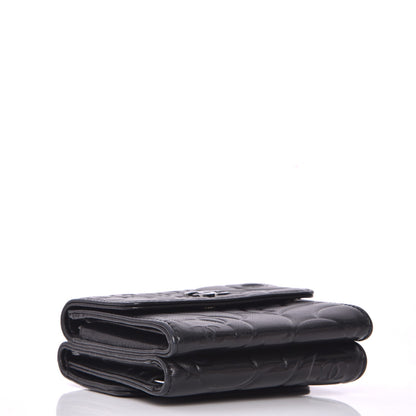 Chanel Lambskin Camellia Embossed Small Double Wallet Black 4 of 9
