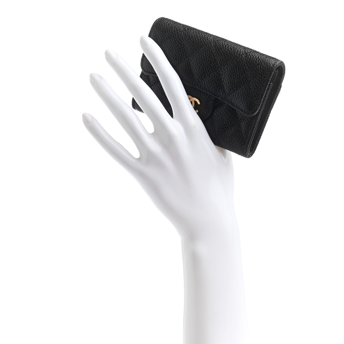 Caviar Quilted Flap Card Holder Wallet Black