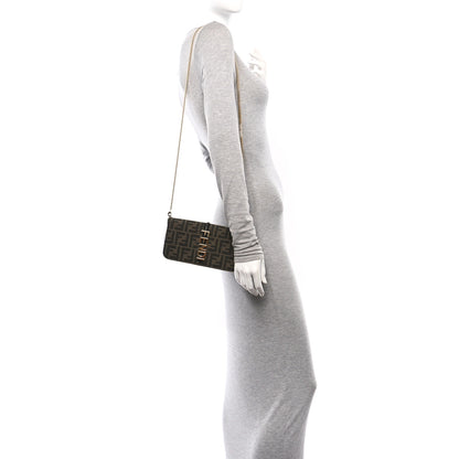 Fendi Fabric Jacquard Vitello Grace FF 1974 Fendigraphy Wallet On Chain Tobacco Moro Ebano 2 of 15