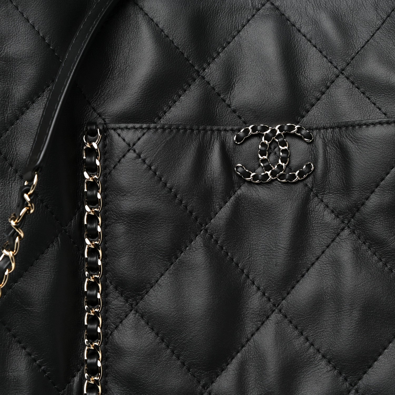 Chanel Calfskin Quilted Fringe Shopping Bag Black 6 of 13